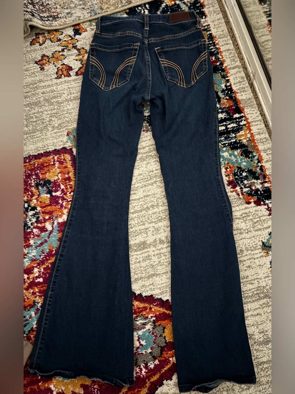 Hollister Dark Blue Flare Jeans with Contrast Stitching